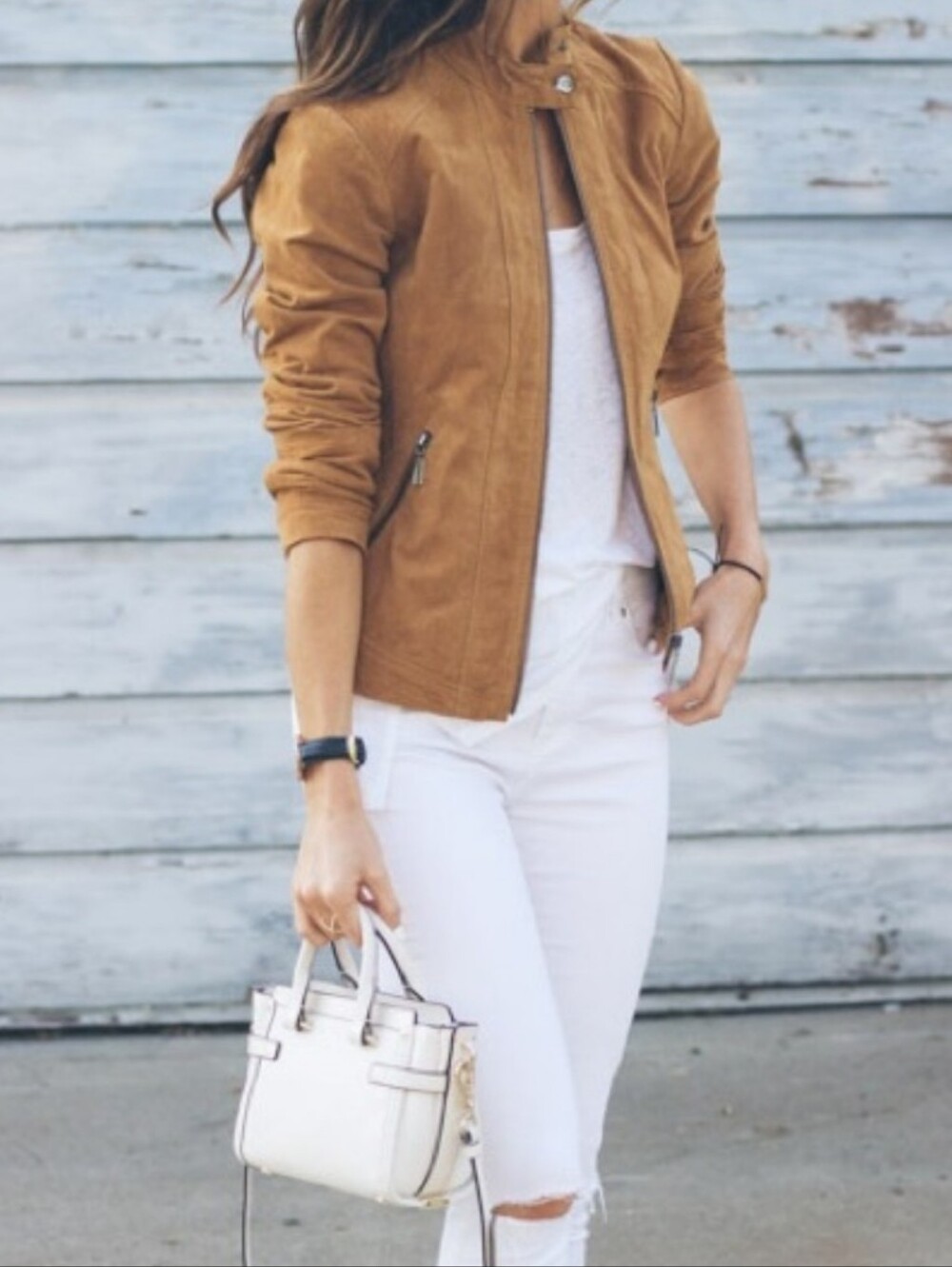Bernando Suede Collarless Brown Moto Jacket Size L
